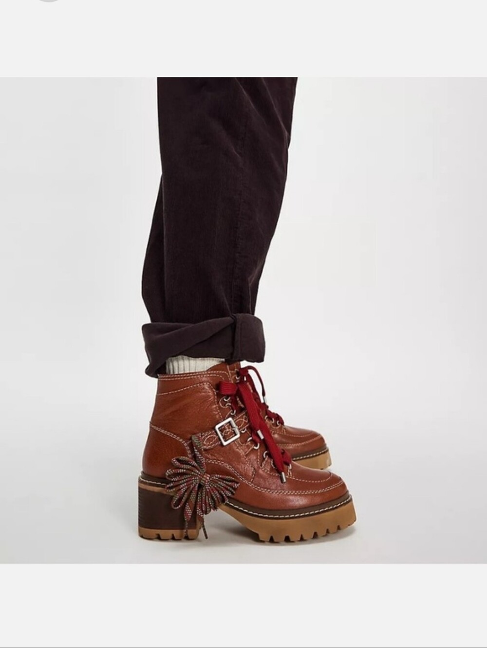 Free People Jasper Hiker Ankle Boots Tan Leather Red Laces NWT NWB 9.5 / 40